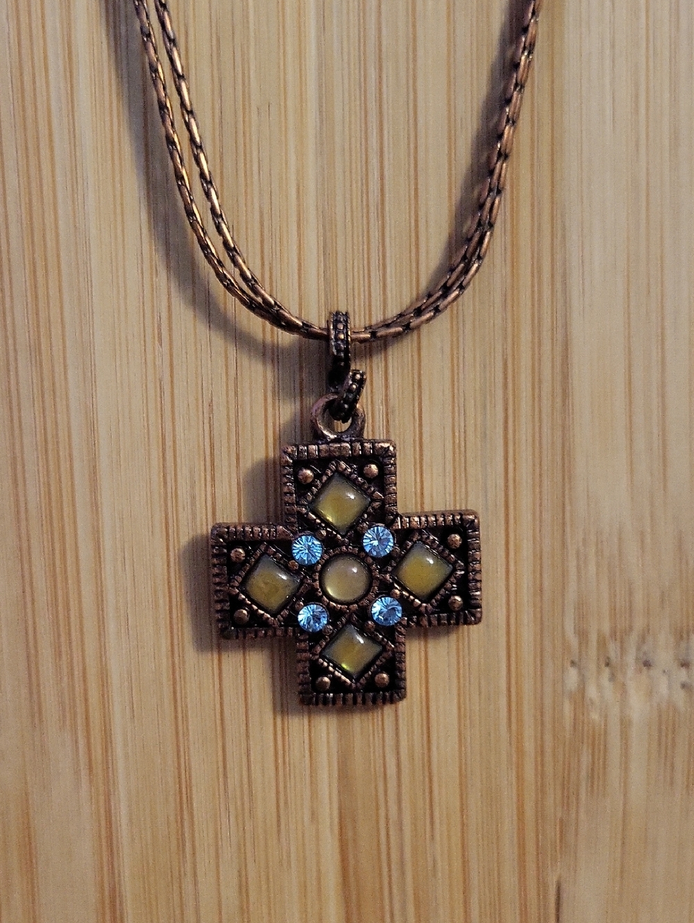 Vintage 1928 Jewelry Co. Antique Copper Double Chain Cross Necklace